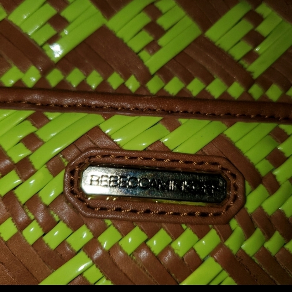 Rebecca Minkoff Woven Lime Green & Brown Leather Chain Crossbody Bag - Picture 10 of 11